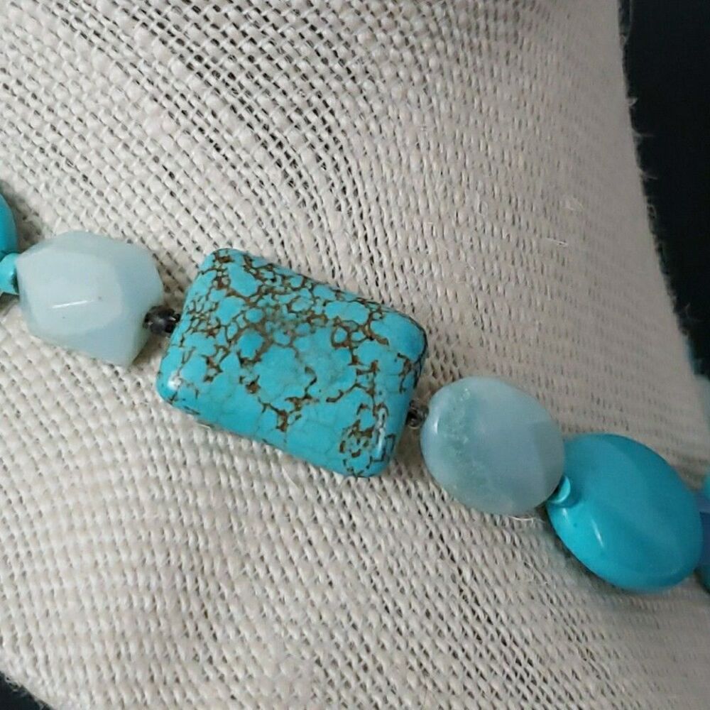 Tica Rosa Turquoise Howlite Amazonite Multi-Stone Necklace 17" Sterling .925 - Picture 7 of 16